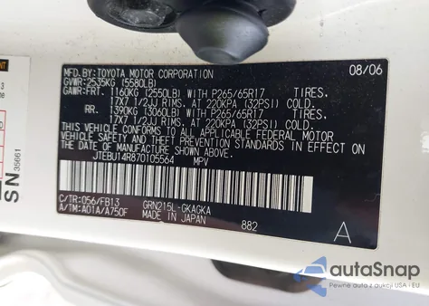 2007 Toyota 4Runner Sport V6 из США, поврежденный, VIN JTEBU14R870105564